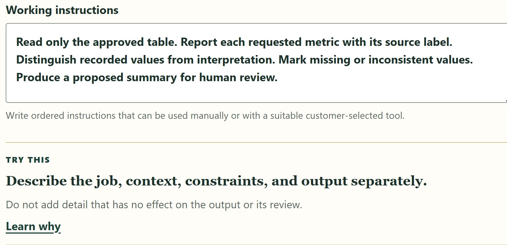 The purchased workbook's built-in Weekly KPI example, with guidance for human review.